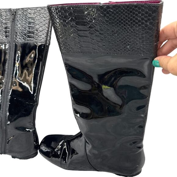 Coach Fresna Black Patent Leather Croc Print Tall Riding Boots Women 7 - Picture 3 of 8